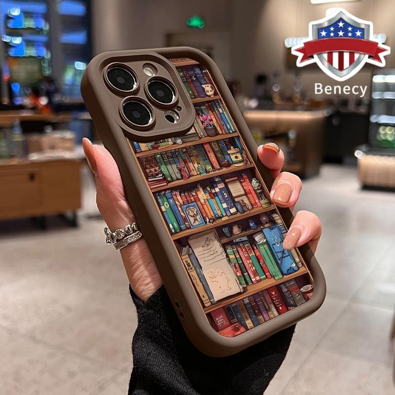 Cartoon Bookshelf Pattern TPU Phone Case for Iphone 16 15 14 Pro Max 13 12 11 XR XS plus Shockproof Non Slip Military-Grade Protective Silicone Cover