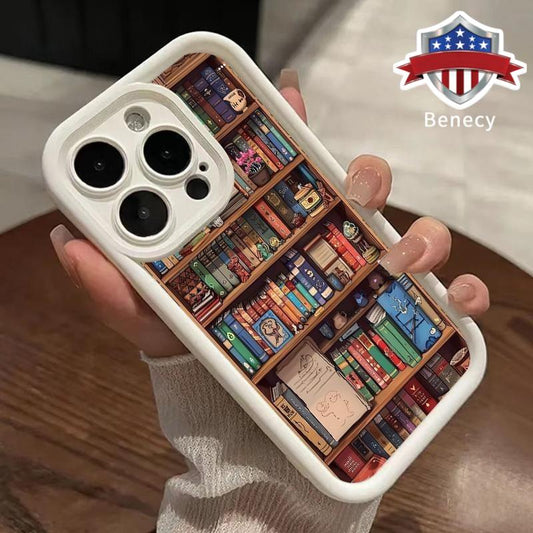 Cartoon Bookshelf Pattern TPU Phone Case for Iphone 16 15 14 Pro Max 13 12 11 XR XS plus Shockproof Non Slip Military-Grade Protective Silicone Cover