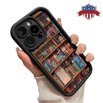 Cartoon Bookshelf Pattern TPU Phone Case for Iphone 16 15 14 Pro Max 13 12 11 XR XS plus Shockproof Non Slip Military-Grade Protective Silicone Cover